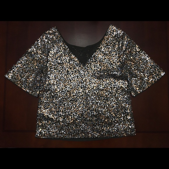 Express Sequined Olive Green Party Top XS - Picture 2 of 4
